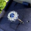 R3883-BK S9-D2 L2312B 02 Ceylon Sapphire and Diamond Art Deco Style Floral Ring