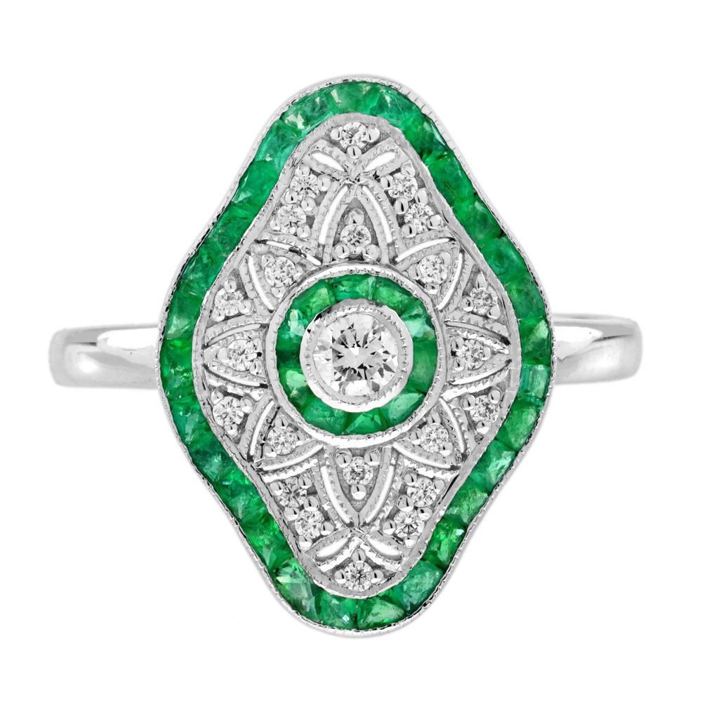 Diamond and Emerald Art Deco Style Ring