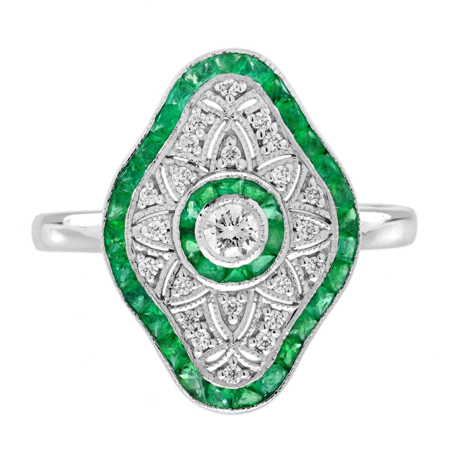 Diamond and Emerald Art Deco Style Ring