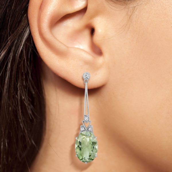 Green Amethyst and White Topaz Drop Earrings - Image 2