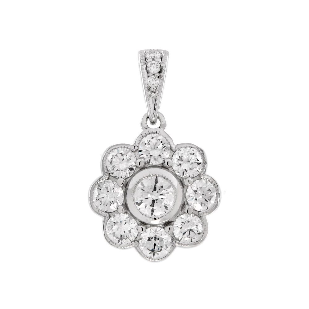 Diamond Edwardian Style Floral Cluster Pendant