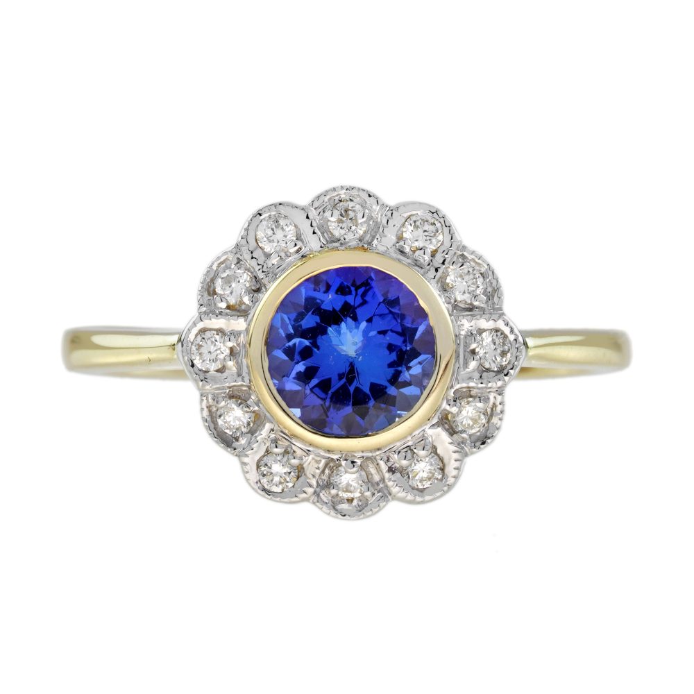 Tanzanite and Diamond Vintage Style Floral Ring