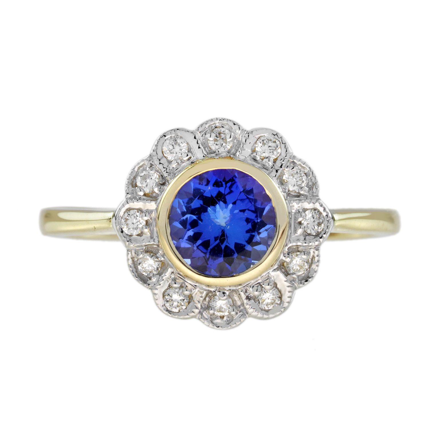 Tanzanite and Diamond Vintage Style Floral Ring