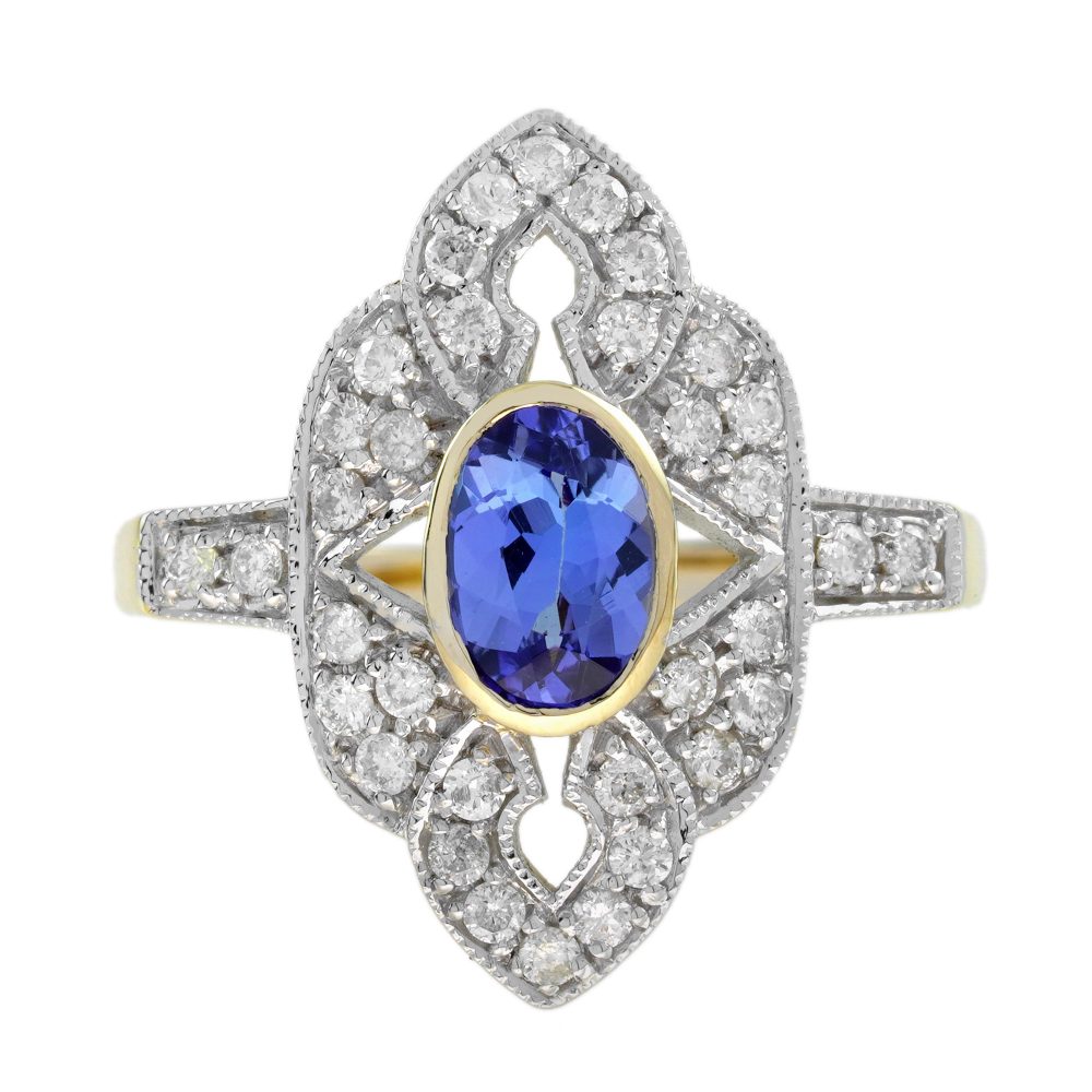 Tanzanite and Diamond Art Deco Style Engagement Ring