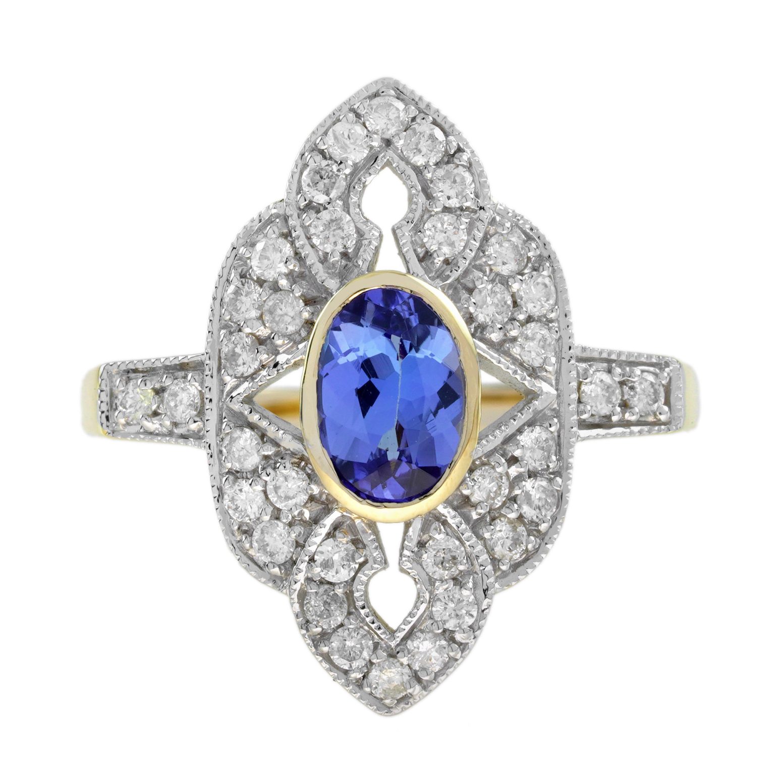 Tanzanite and Diamond Art Deco Style Engagement Ring