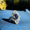 R0738 TZ-D2 L2312B 01 Tanzanite and Diamond Art Deco Style Engagement Ring