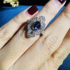 R0738 TZ-D2 L2312OB 01 Tanzanite and Diamond Art Deco Style Engagement Ring