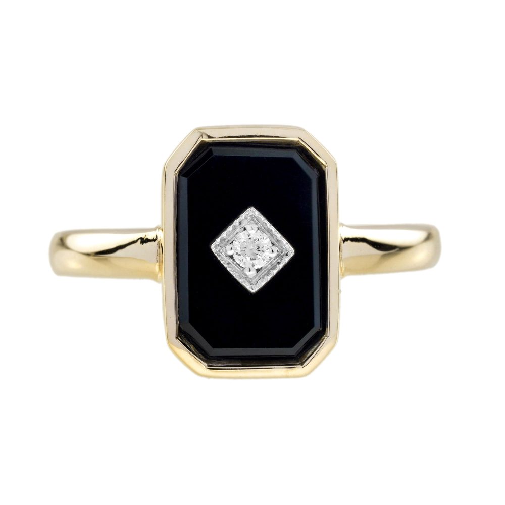 Diamond and Octagon Onyx Art Deco Style Ring