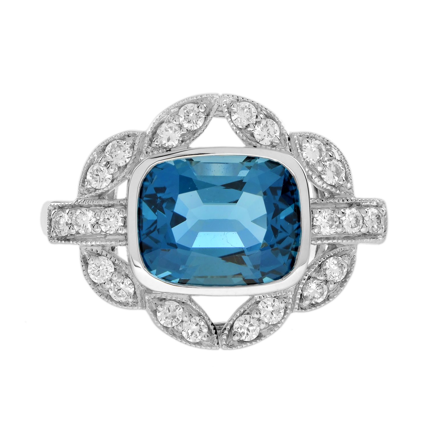 London Blue Topaz and Diamond Art Deco Style Engagement Ring