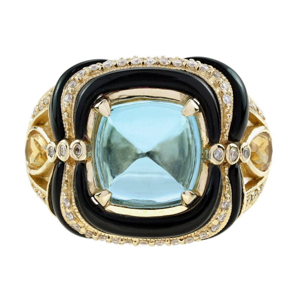 Blue Topaz Multi Gemstone Antique Style Cocktail Ring