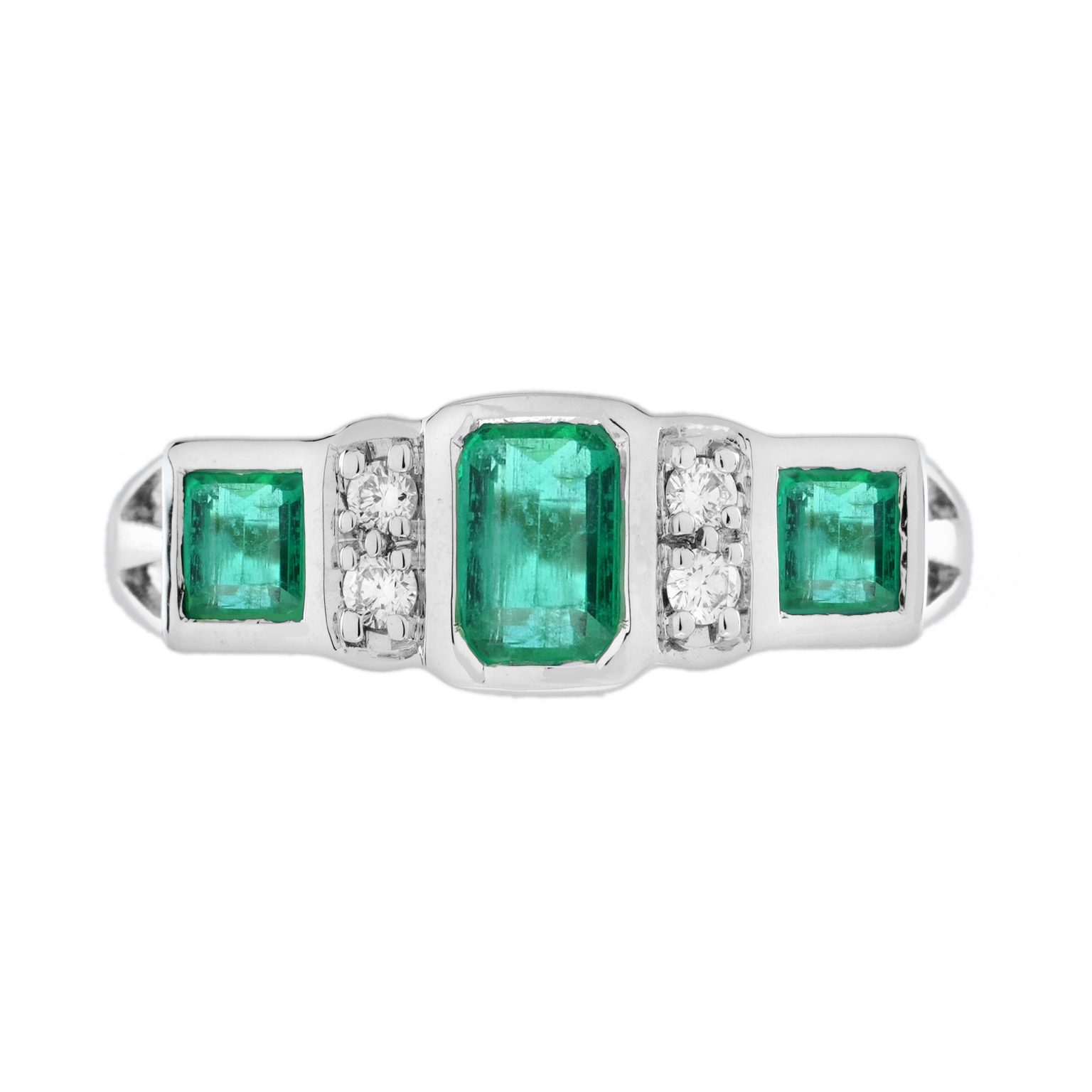 Emerald and Diamond Art Deco Style Three Stone Ring