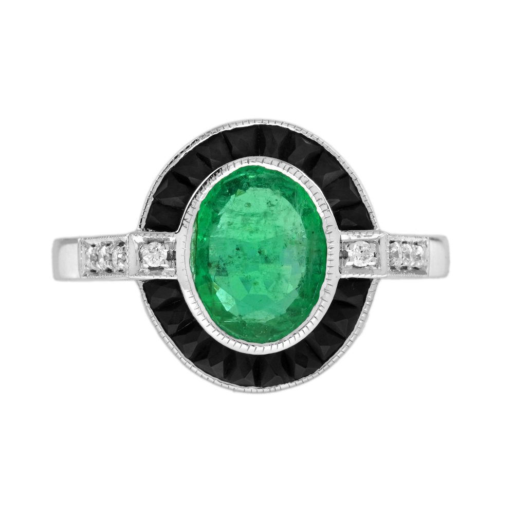 Emerald Onyx Diamond Art Deco Style Target Ring