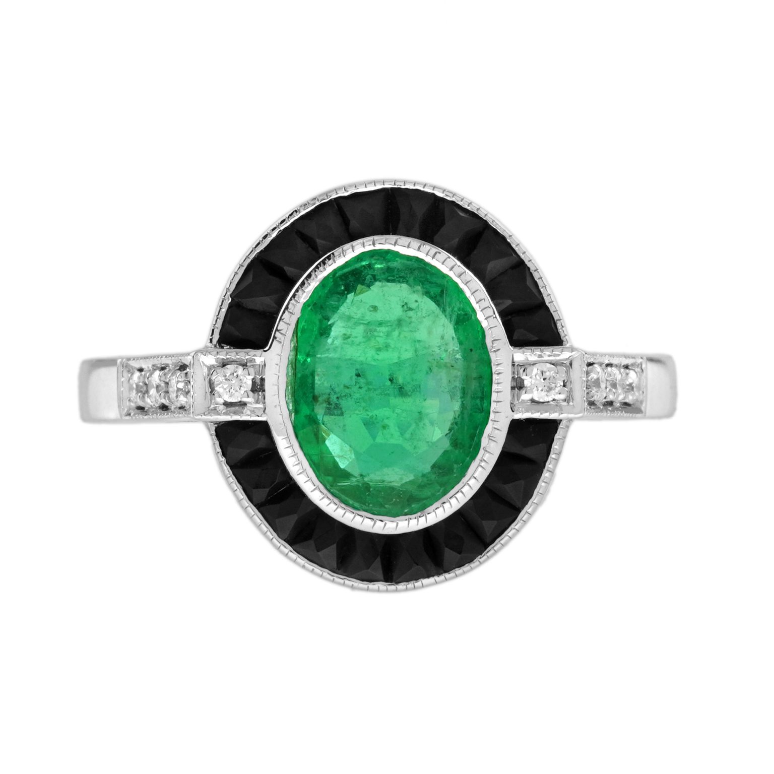 Emerald Onyx Diamond Art Deco Style Target Ring