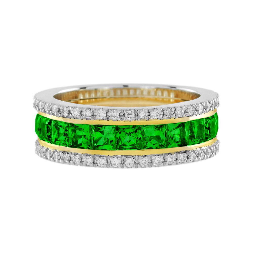 Tsavorite and Diamond Classic Half Eternity Band Ring