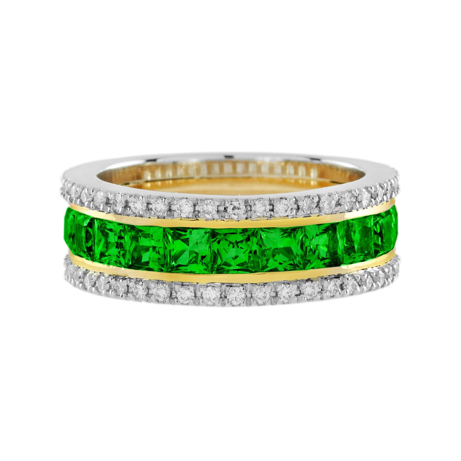 Tsavorite and Diamond Classic Half Eternity Band Ring