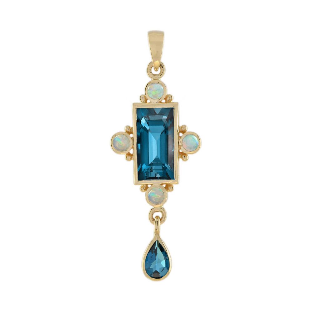 London Blue Topaz and Opal Vintage Style Pendant