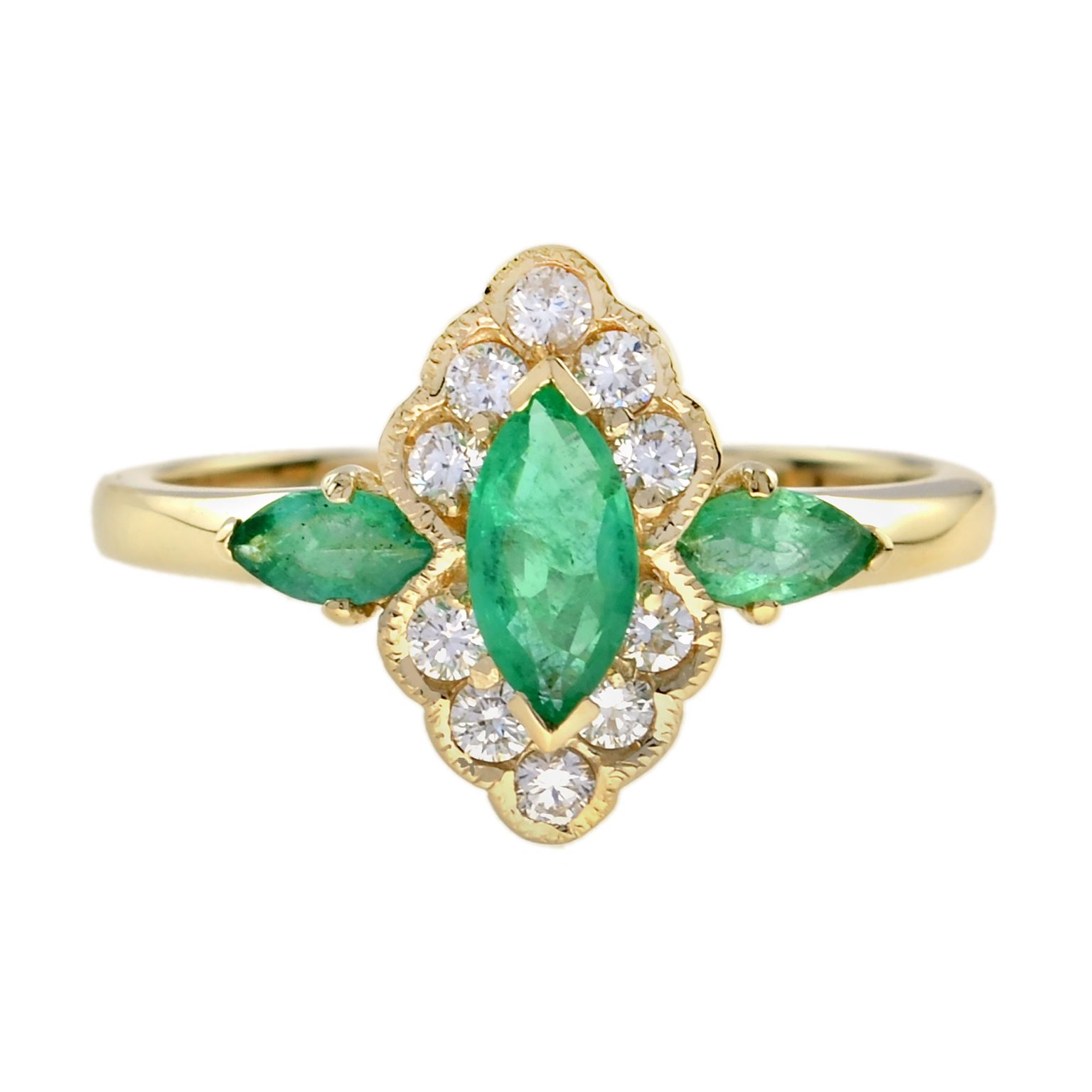 Emerald and Diamond Art Deco Style Marquise Shape Ring