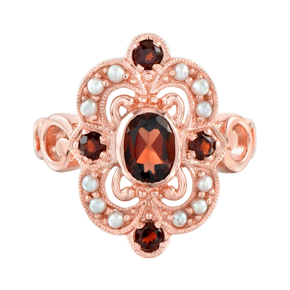 Garnet and Pearl Vintage Style Cocktail Ring