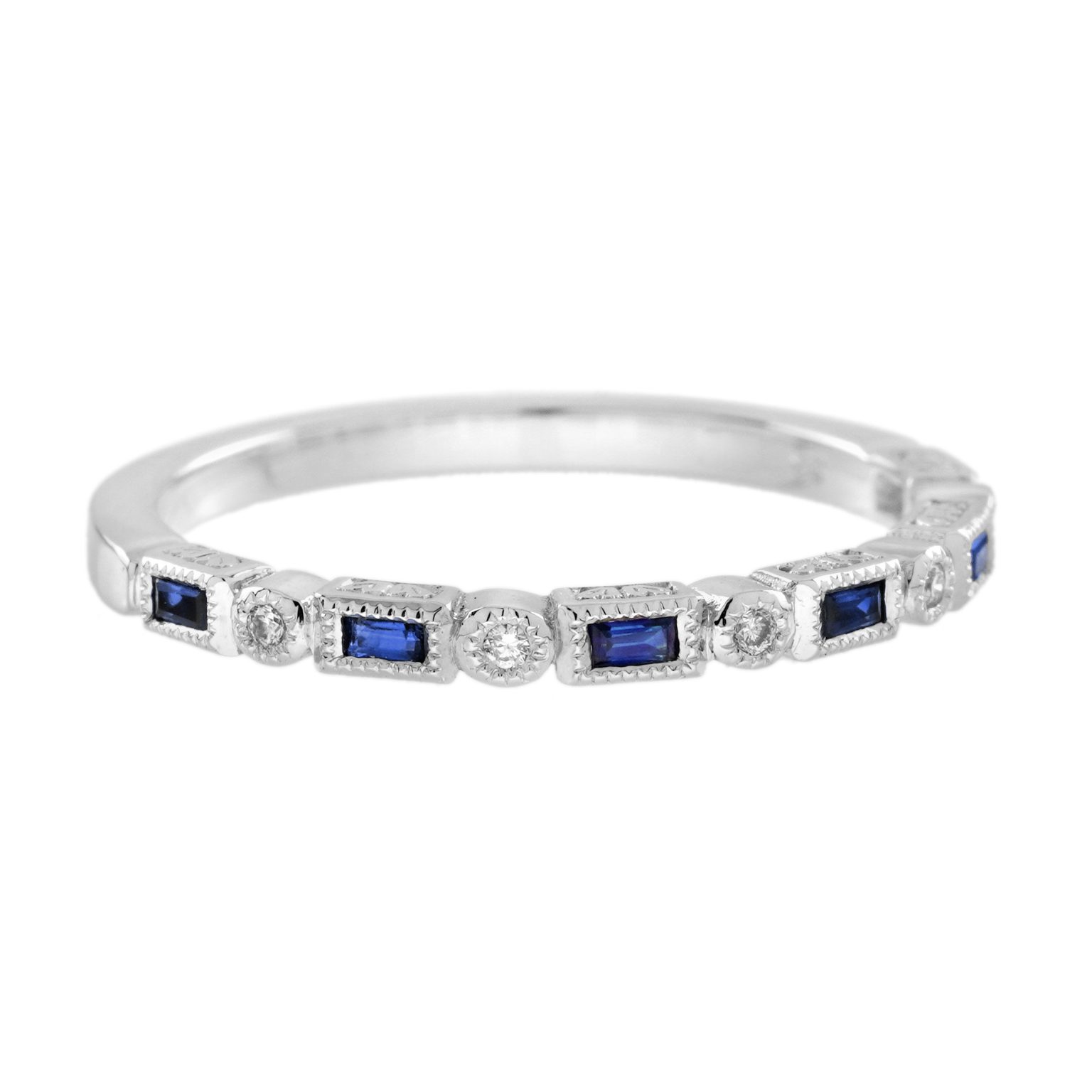 Blue Sapphire and Diamond Art Deco Style Band Ring