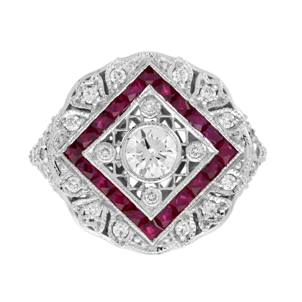 Diamond and Ruby Art Deco Style Engagement Ring