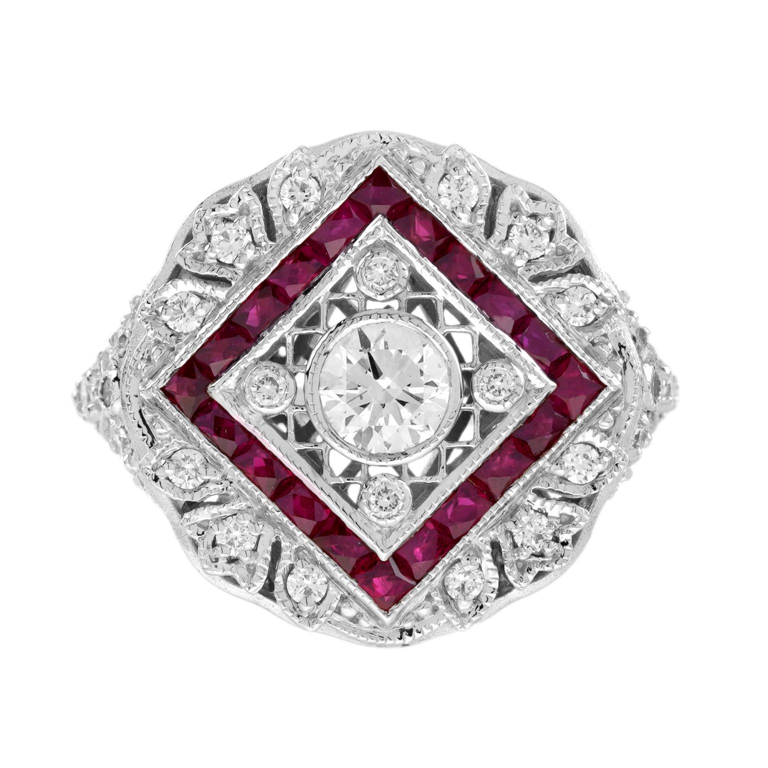 Diamond and Ruby Art Deco Style Engagement Ring