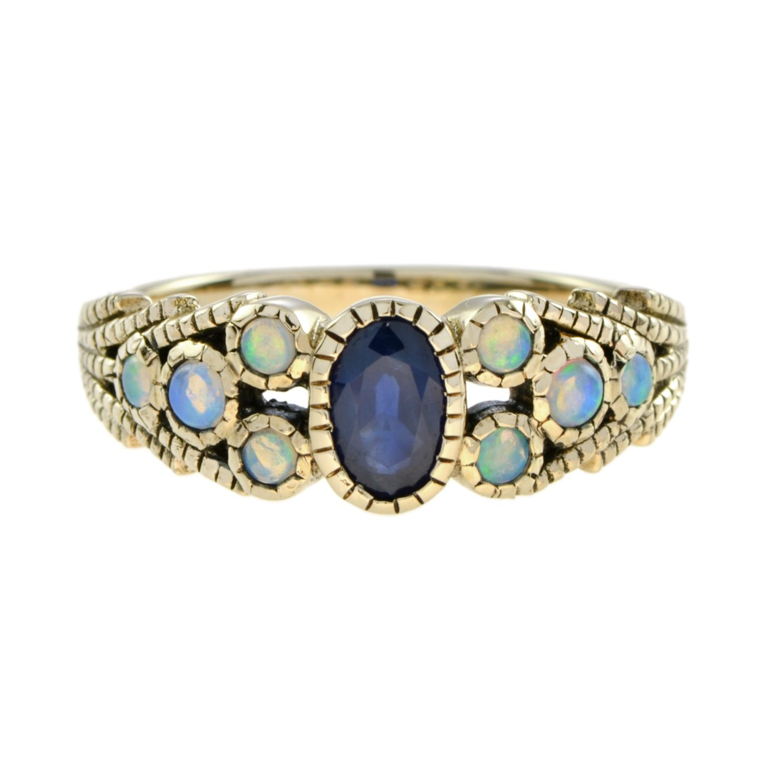 Oval Blue Sapphire and Opal Ring