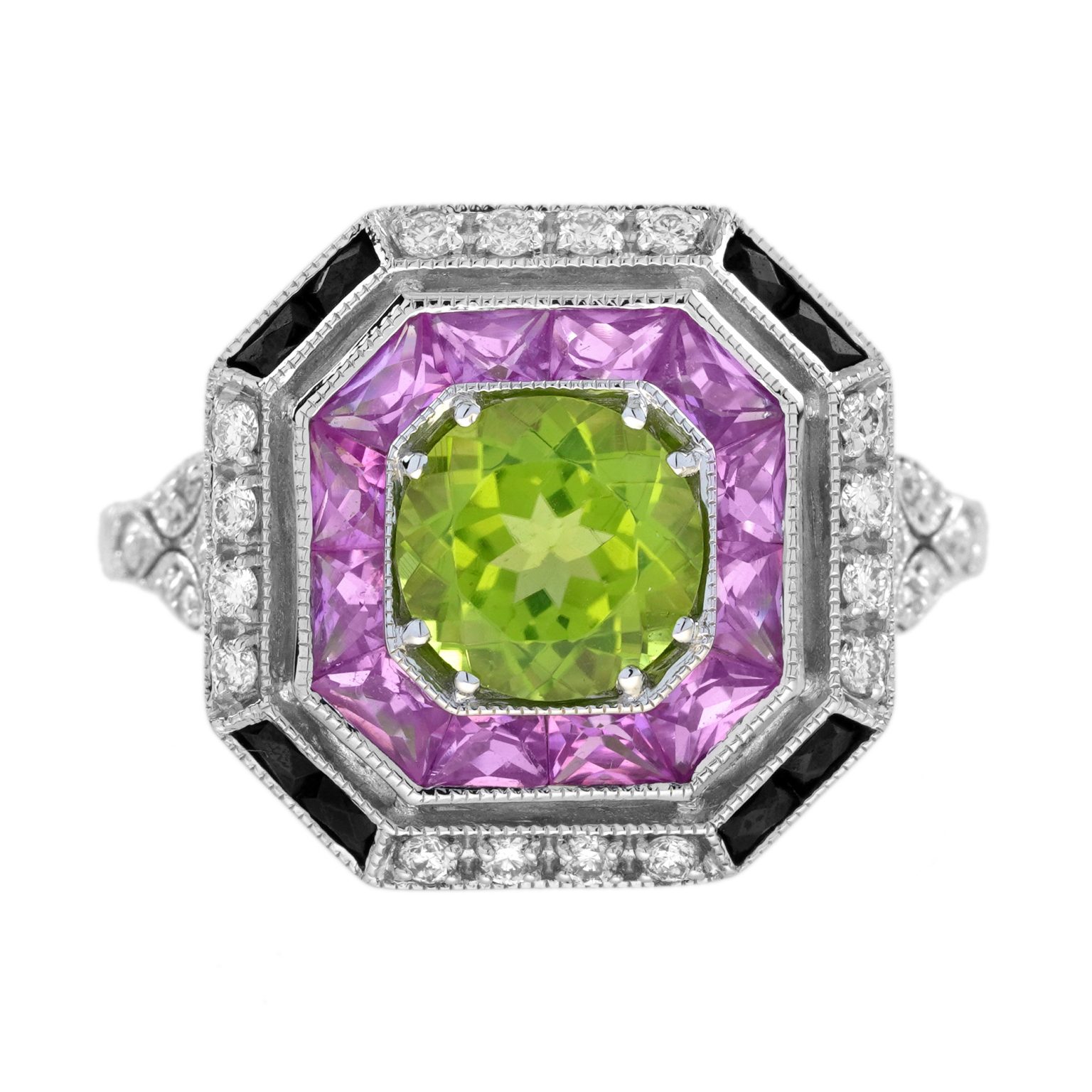 Peridot Multi Gemstone Art Deco Style Ring
