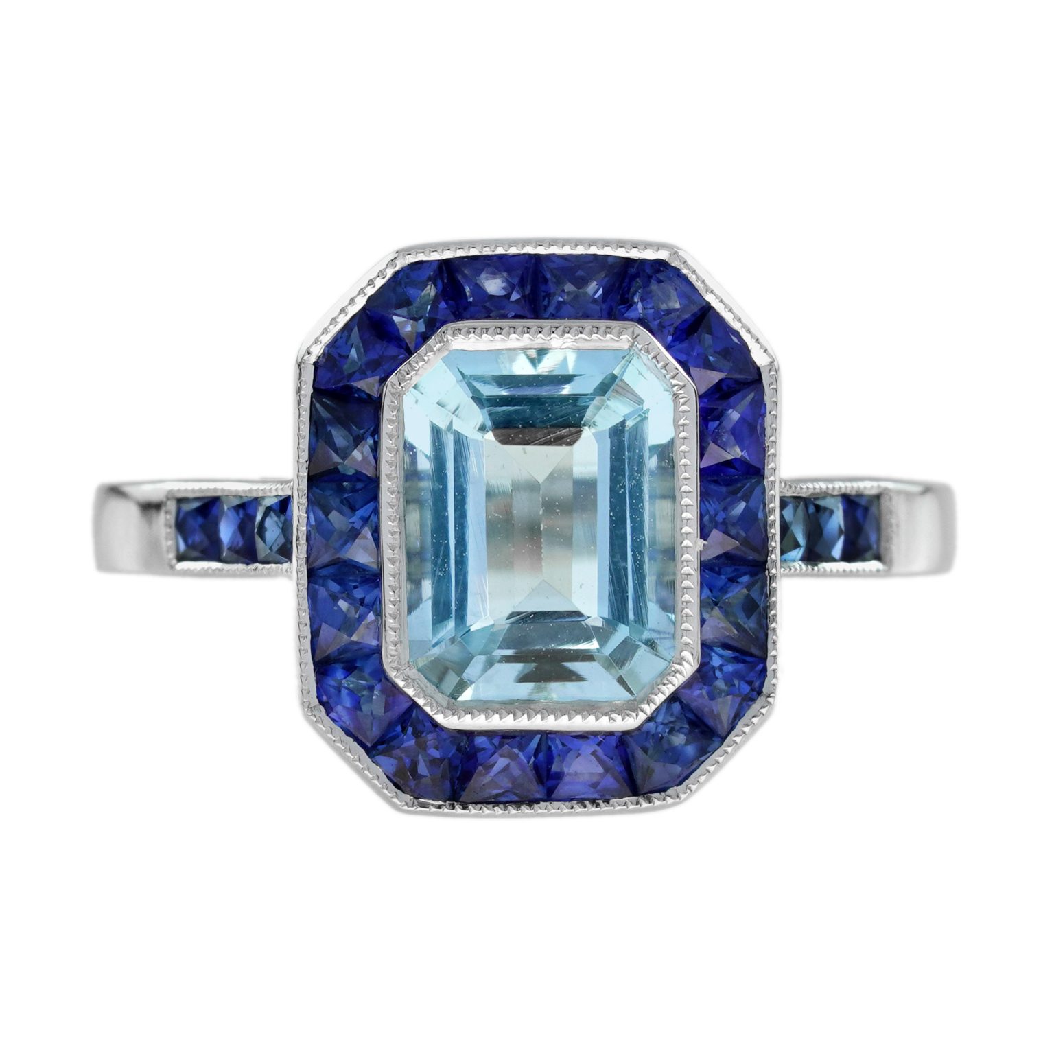 Aquamarine Sapphire Art Deco Style Target Engagement Ring