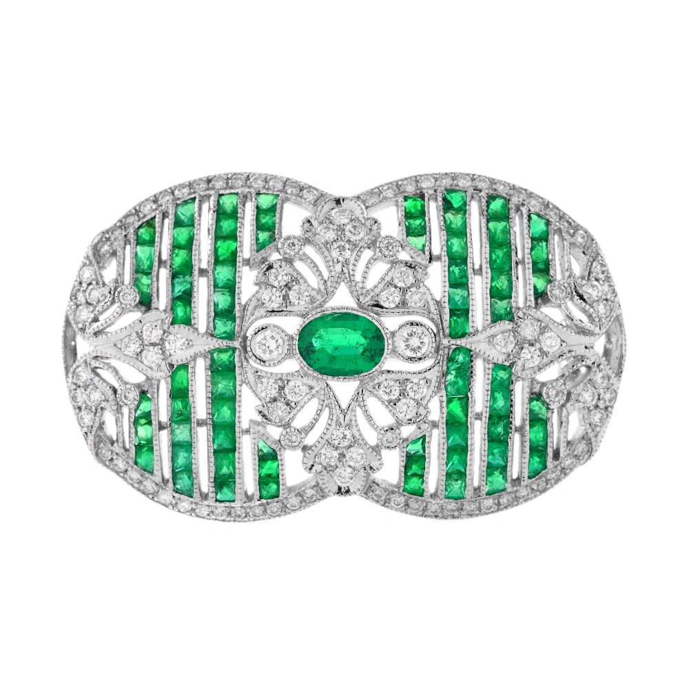 0.40 Ct. Emerald Diamond Art Deco Style Brooch