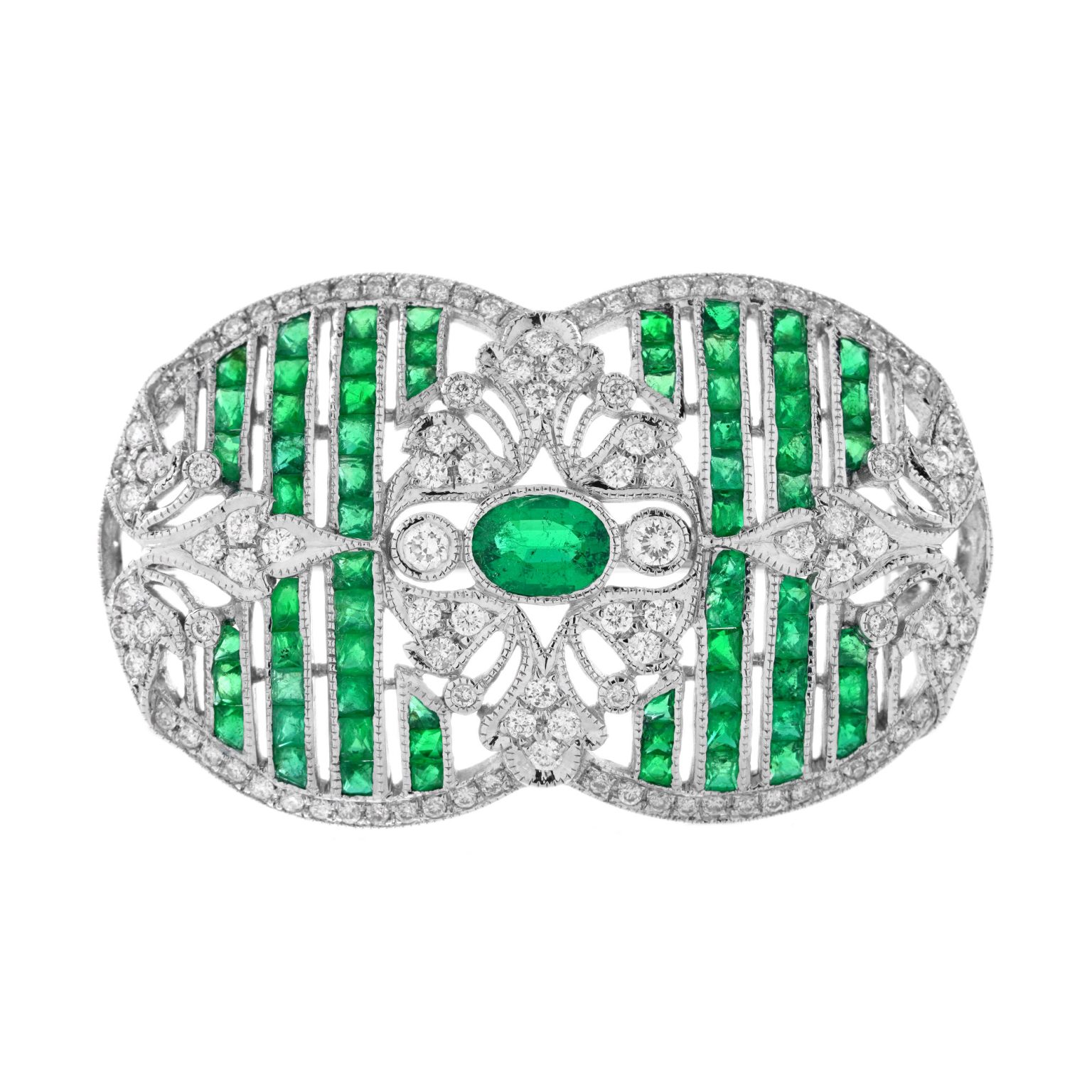 0.40 Ct. Emerald Diamond Art Deco Style Brooch