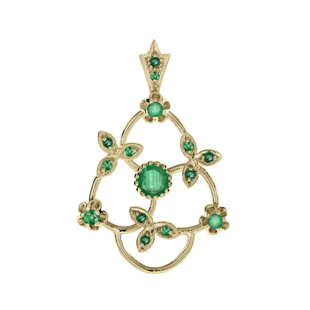 Emerald Vintage Style Floral & Leaves Pendant