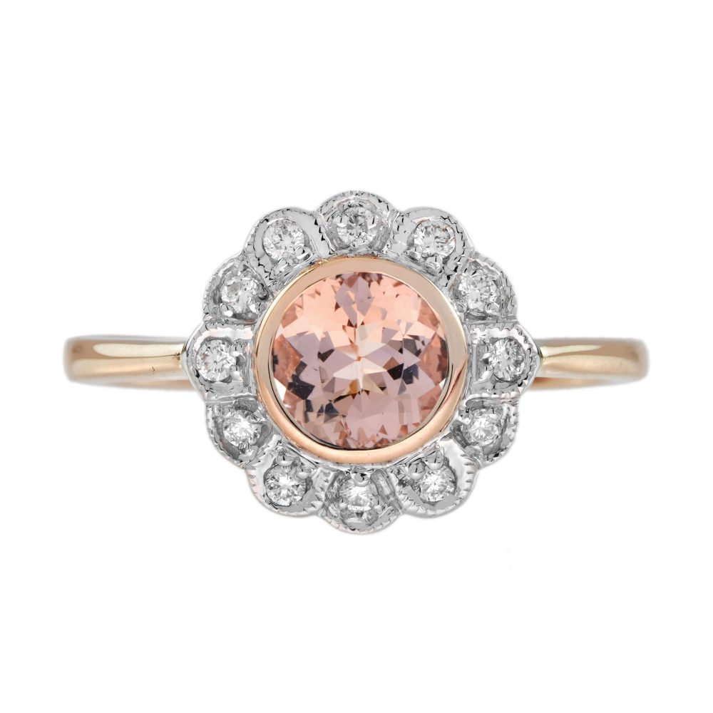 Morganite and Diamond Vintage Style Floral Halo Ring