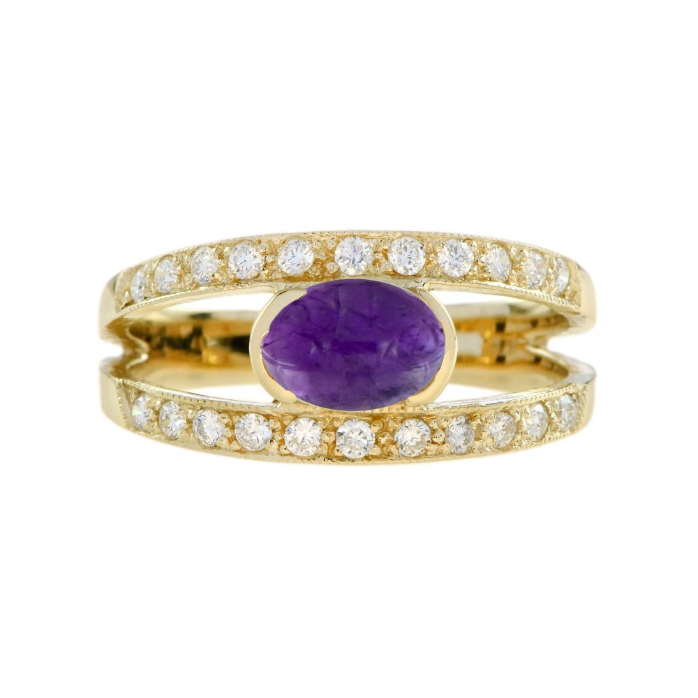 Cabochon Amethyst Diamond Vintage Style Ring