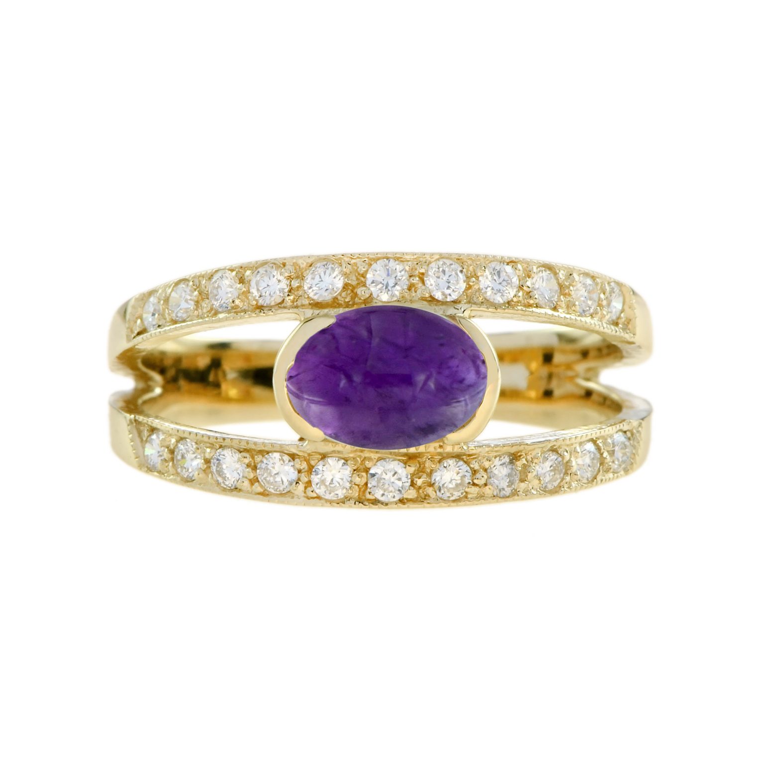 Cabochon Amethyst Diamond Vintage Style Ring
