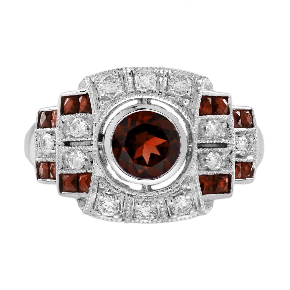 Garnet Diamond Art Deco Style Unisex Ring