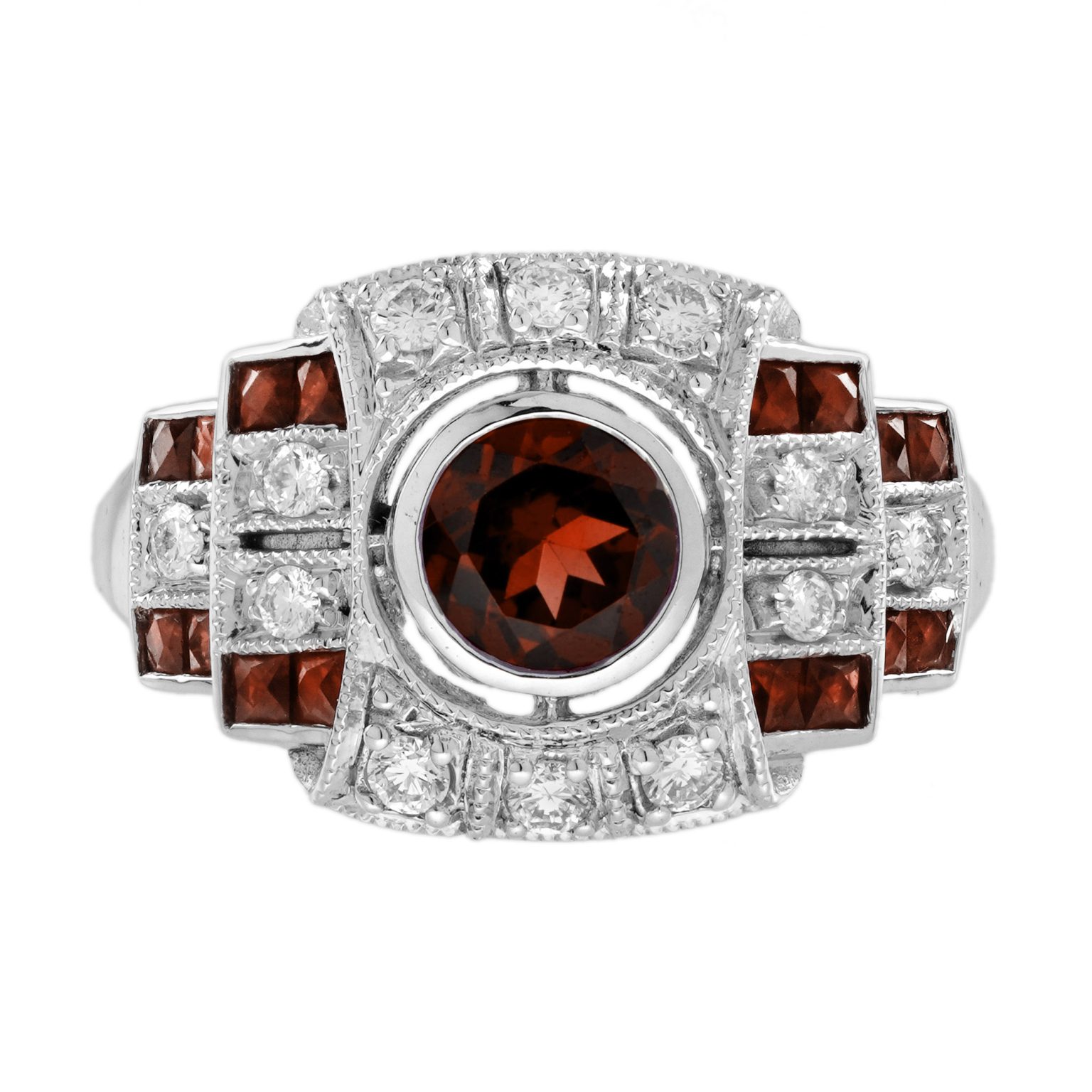 Garnet Diamond Art Deco Style Unisex Ring