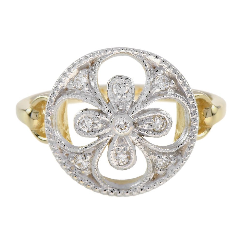 Diamond Cluster Floral Vintage Style Ring