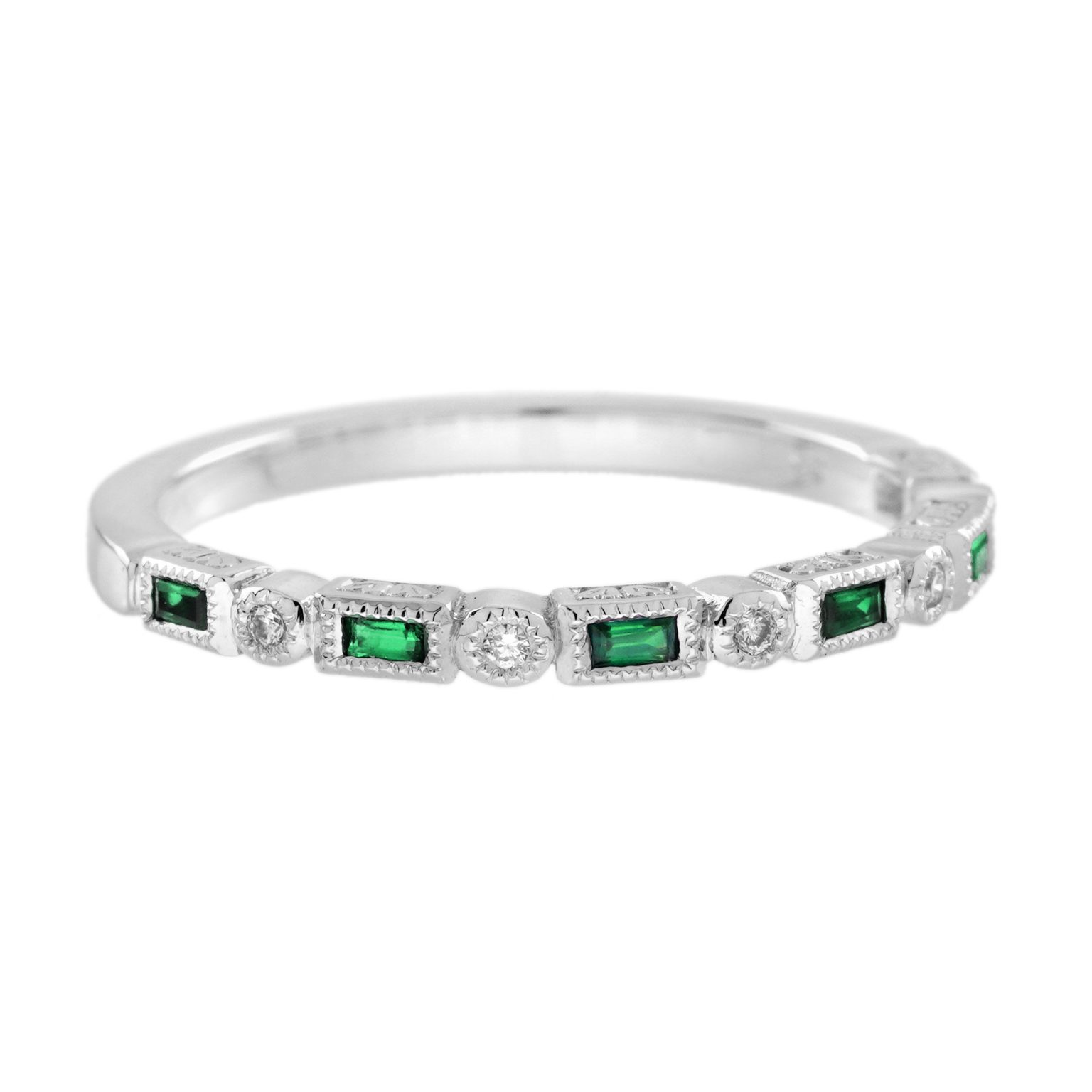 Emerald and Diamond Art Deco Style Band Ring