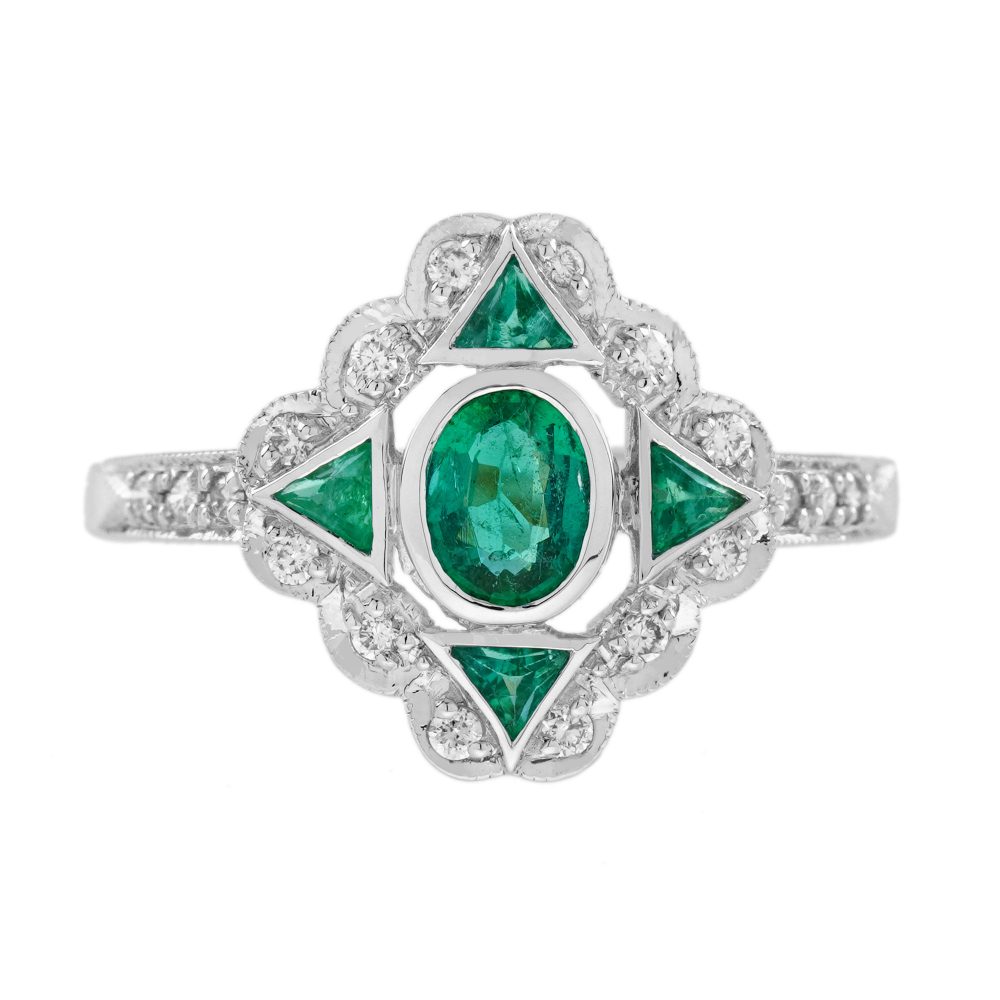 Emerald Diamond Art Deco Style Engagement Ring