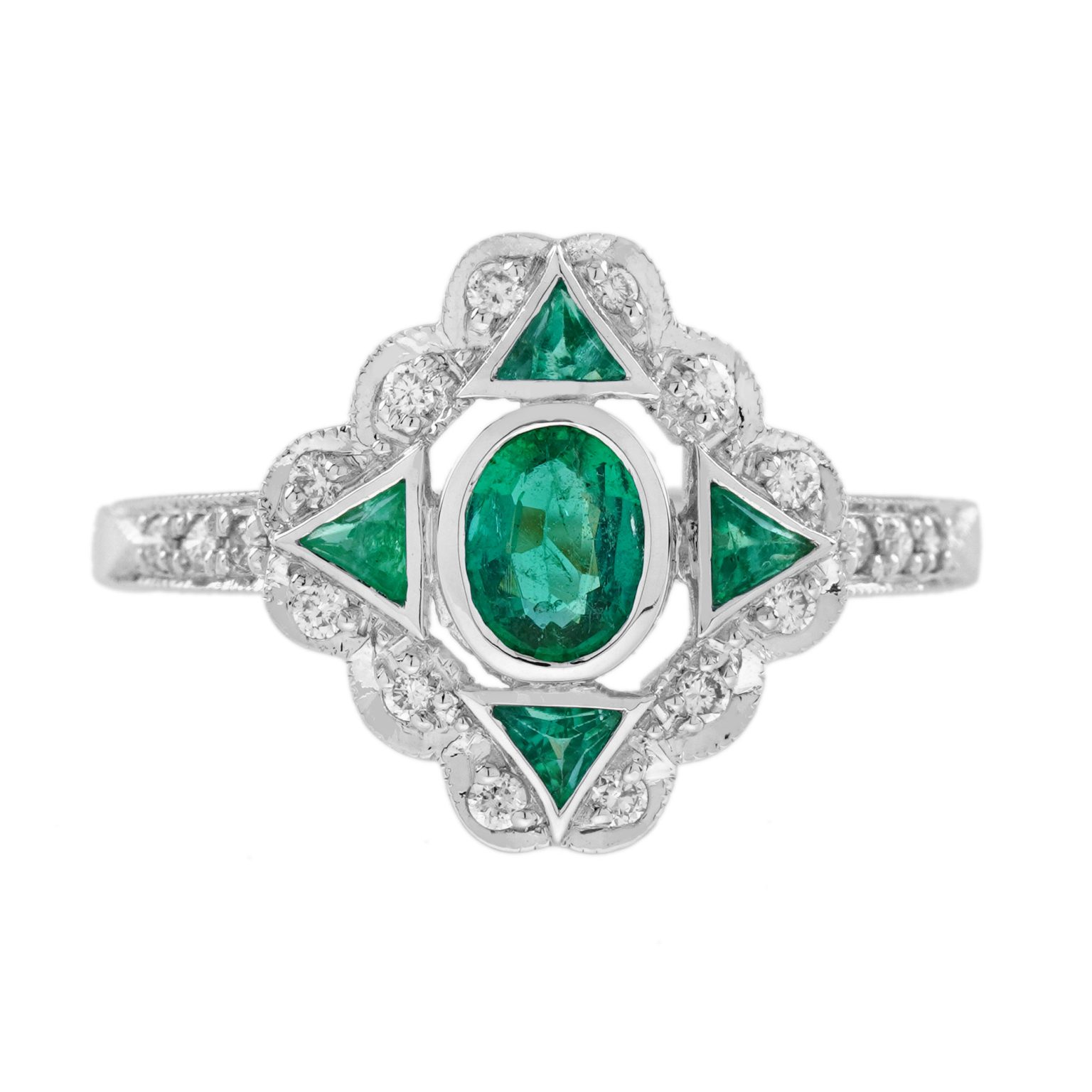 Emerald Diamond Art Deco Style Engagement Ring