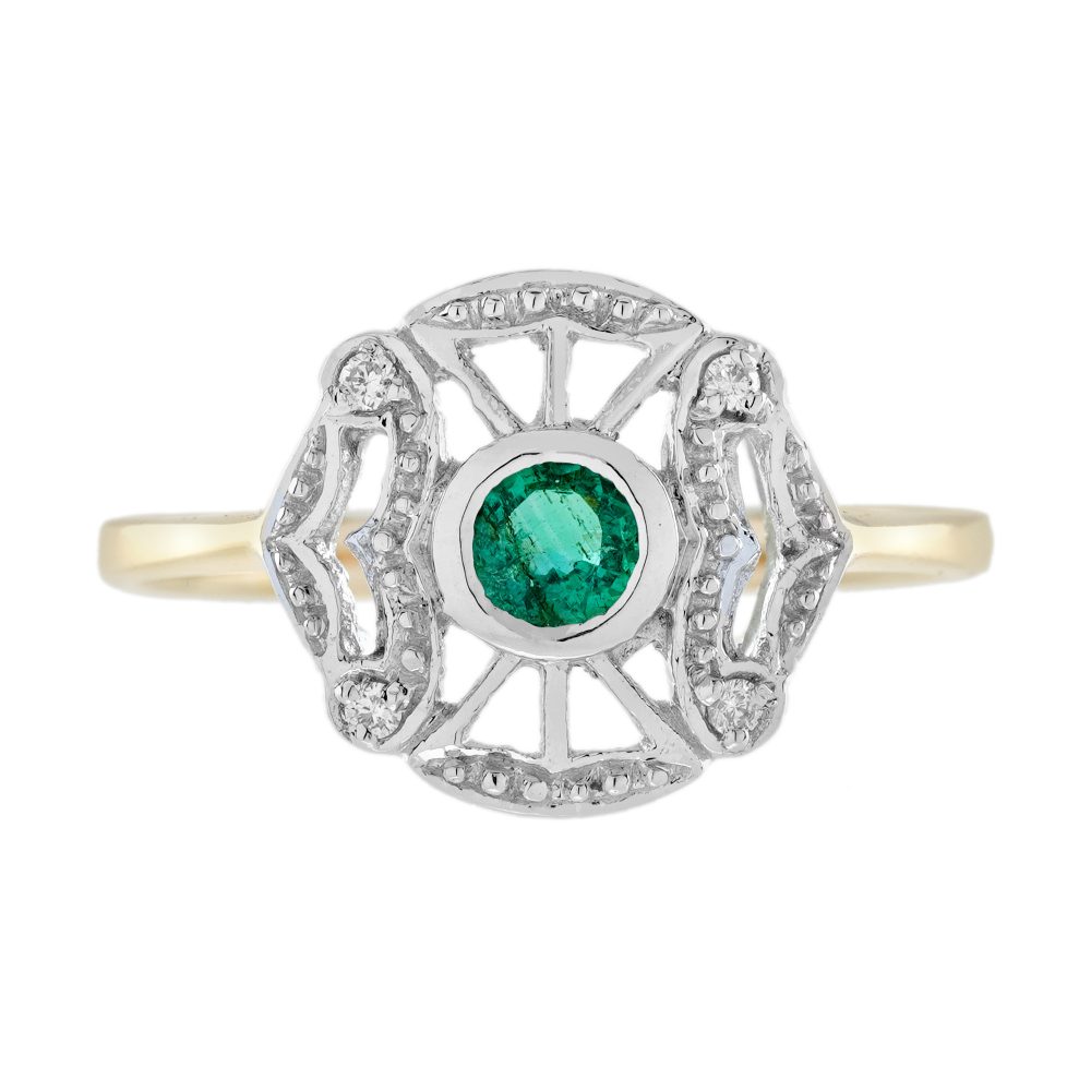 Emerald Diamond Art Deco Style Ring