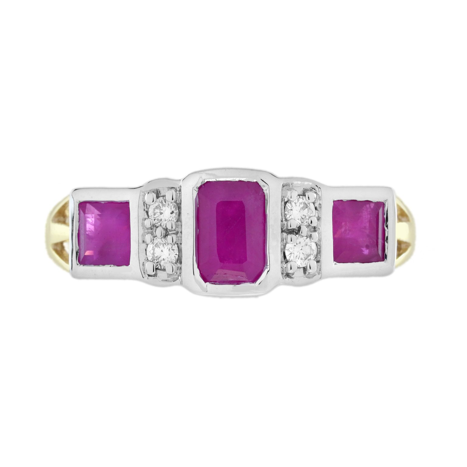 Ruby Diamond Art Deco Style Three Stone Ring