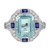 R5637 AQ9-S9-D5 1 Aquamarine Sapphire Diamond Art Deco Style Engagement Ring