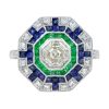 R5689 D-E9-S9-D5 1 1.01 Ct. Diamond Emerald Sapphire Art Deco Style Ring