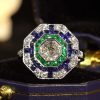 R5689 D-E9-S9-D5 L2501B 01 1.01 Ct. Diamond Emerald Sapphire Art Deco Style Ring