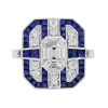 R5695 D-S9-D5 1 Diamond Illusion Set Blue Sapphire Art Deco Style Engagement Ring