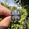 R5695 D-S9-D5 L2312B 01 Diamond Illusion Set Blue Sapphire Art Deco Style Engagement Ring