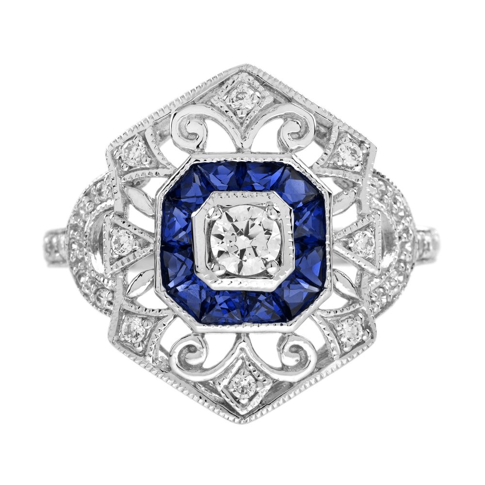 Diamond Sapphire Edwardian Style Openwork Ring