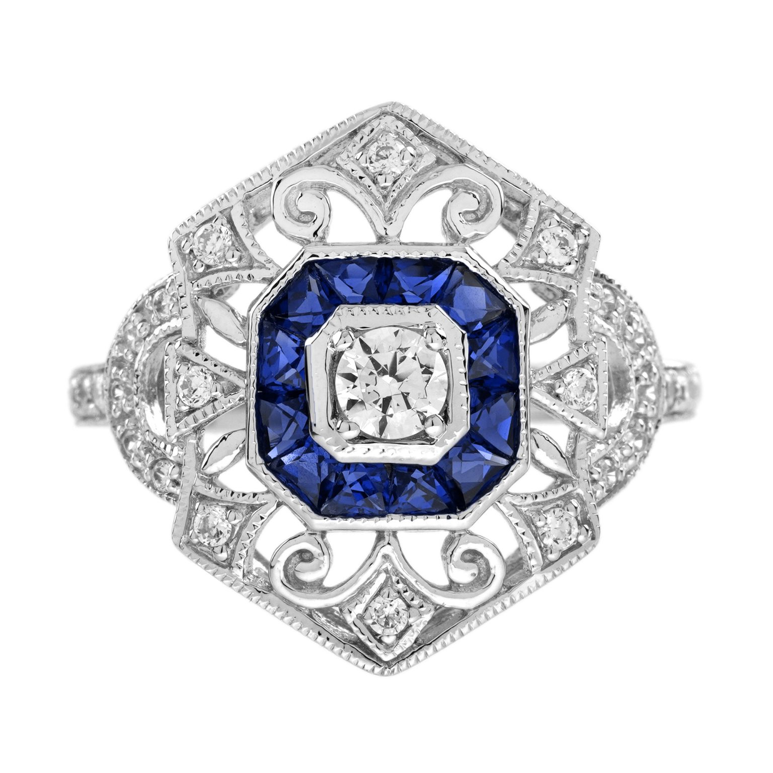 Diamond Sapphire Edwardian Style Openwork Ring