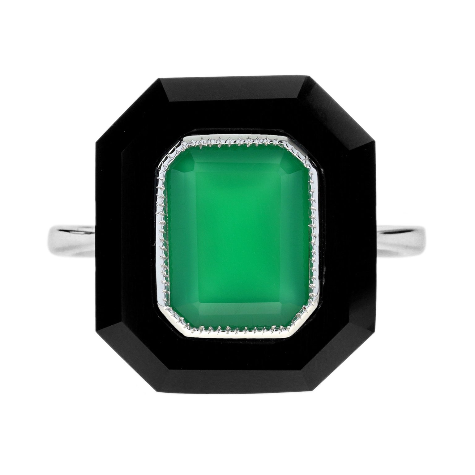 Green Agate Onyx Art Deco Style Hexagon Cocktail Ring